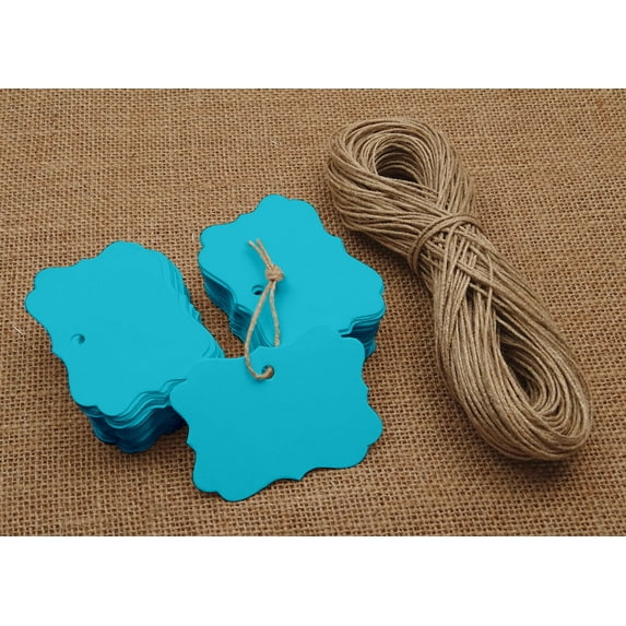 100 Pcs Scallop Edges Cardstock Hang Tag Wedding Party Favor Gift Tags With Free Natural Jute Twine - Colours Available