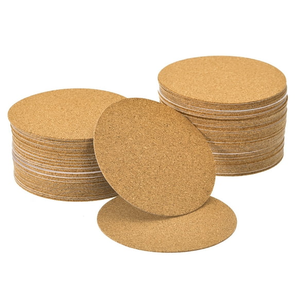 Uxcell Brown Softwood Self-Adhesive Cork Round Cork Tiles Backing Sheets Cork Coasters 100Pcs Brown 3.94" x 3.94"