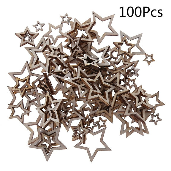 100 Pcs/Set Natural Wooden Star Slices Christmas Tree Hangings Holiday Party Supplies for Wedding Table Scatter Ornament