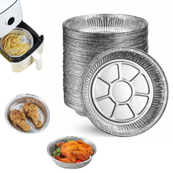 100 Pcs Set Reusable Aluminum Foil Air Fryer Liners, 8" Non-stick Round Air Fryer Liners Reusable for Air Fryers Baking Cooking, Oil-Proof Aluminum Foil Tin Box, for Home, Camping, Outdoor(100, 8in)