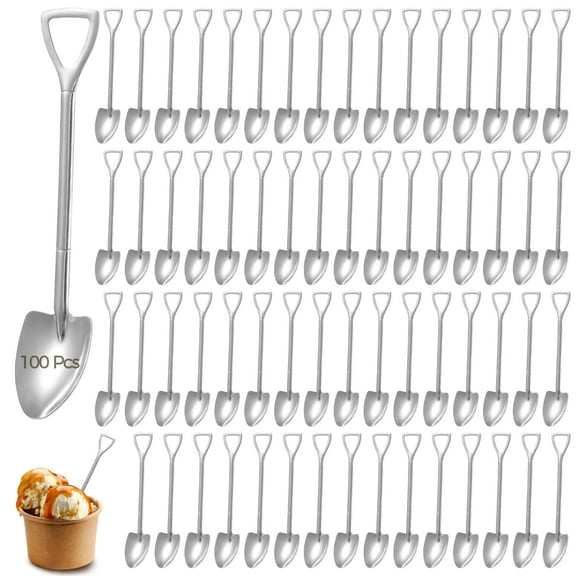 100 Pcs Shovel Spoons, Stainless Steel Dessert Spoons, Reusable Shovel-Shaped Spoons, Tablespoons with Smooth Surface for Parties, Events, Takeout, Convenient for Small Food and Treats