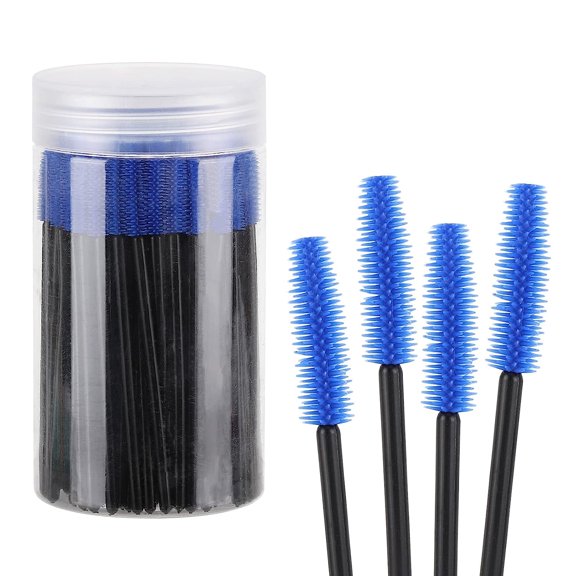 100 Pcs Silicone Disposable Eyebrow Spoolies Brush for Eyelash Extensions, Lash Brushes with Container (Black,Blue)