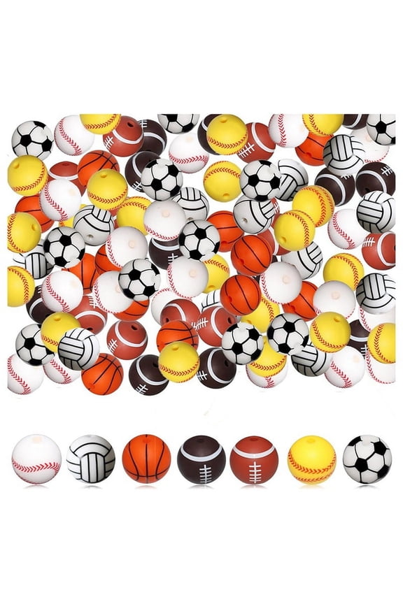 100 Pcs Silicone Sports Beads 15mm for DIY Keychains, Necklaces - Safe, Multifunctional Craft Beads,100 x Beaded,Multicolor