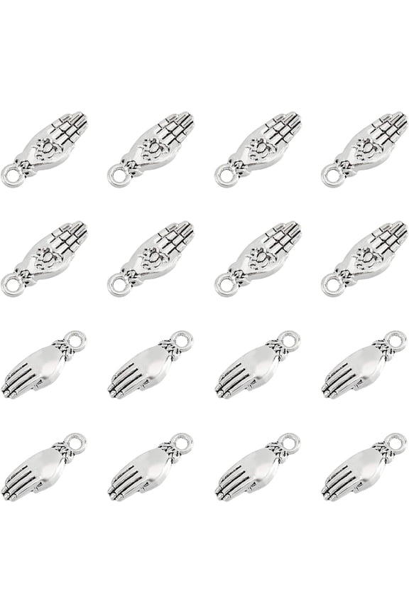 100 Pcs Silver Brass Hamsa Hand Charms with Lotus Flower Symbol Charms for Bracelet Necklace Jewelry Making
