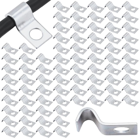 100 Pcs Silver Cable Wire Screw Clips 1/4 Inch, Zinc Plated Steel Clamp Outdoor Cord Clips for Wall Mounting Wire Management