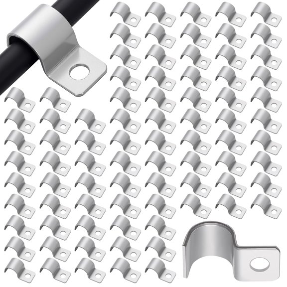 100 Pcs Silver Cable Wire Screw Clips 3/8 Inch, Zinc Plated Steel Clamp Outdoor Cord Clips for Wall Mounting Wire Management
