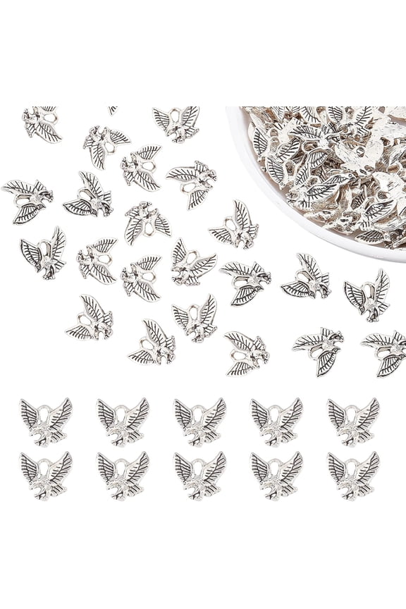 100 Pcs Silver Eagle Charms Zinc Alloy Hawk Pendants Metal Beads Eagle Charms Hanging Beads Pendants for DIY Jewelry Making Silver