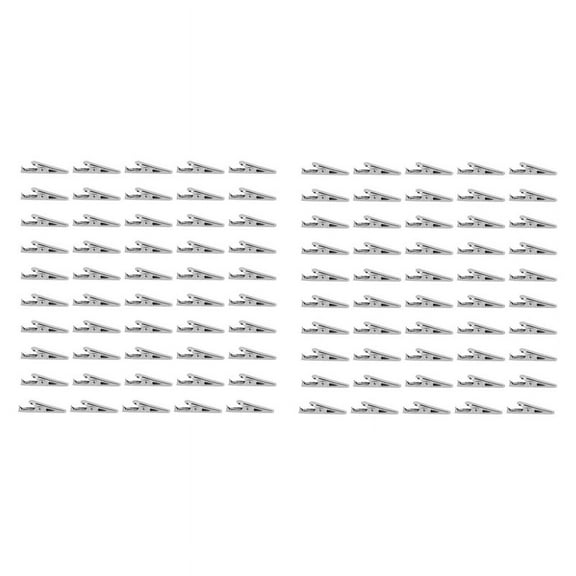 100 Pcs Silver Tone Metal Alligator Clip Clamps,100(+/-2%) Pcs x Alligator Clips,Silver Tone