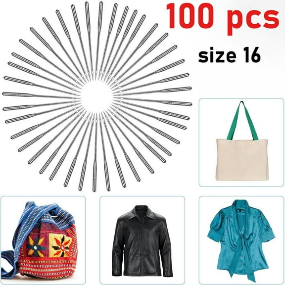 100 Pcs Size 16 Faux Leather Heavy Duty Sewing Machine Needles - Ideal for Thick Fabrics, Jeans, Denim & More - Compatible with Most Home Sewing Machines, Sewing Machine Accessories