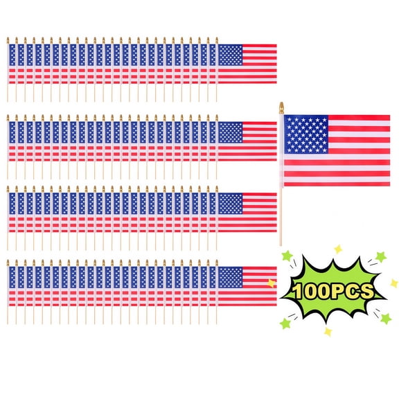 100 Pcs Small Handheld American Flags, 4x6 Inch USA Mini Stick Flags for Classroom Activities, School Events & Community Patriotic Parades