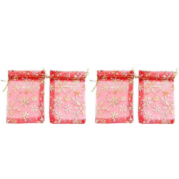 100 Pcs Small Organza Sheer Favor Bags with Snowflake Pattern, Mini Drawstring Pouches for Wedding, Party, Christmas, Wrap