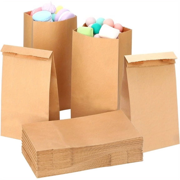100 Pcs Small Paper Bags, 1 lb Mini Paper Treat, Kraft Lunch Bags 6.7 x 3.54 x 2.36 for Christmas Wedding Favor Grocery Candy Cookie Sandwich Popcorn Bread Snack(Brown)