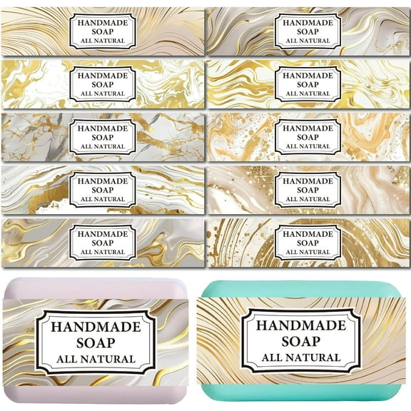 100 Pcs Soap Wrapper 10 Styles Gold Marbling Art Soap Paper Wrap Tape Vertical Soap Tag Sleeves Covers Band Label Packaging Supplies for Handmade Soap Bars Gift Wrapping 2 x 8.3 Inch Mixed Color
