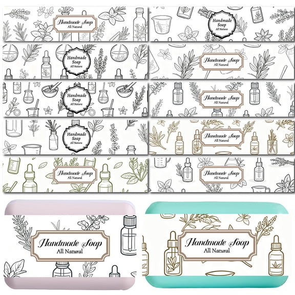 100 Pcs Soap Wrapper 10 Styles Plants Art Soap Paper Wrap Tape Vertical Tag Sleeves Covers Labels Rectangle