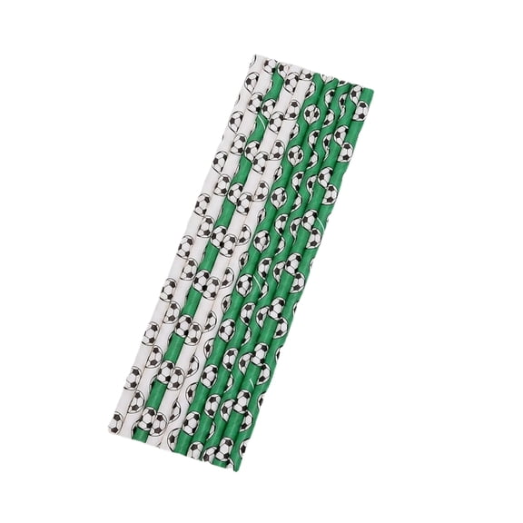 100 Pcs Soccer Pattern Paper Straws, Football Theme Party Supplies, Sports Themed Drinking Straws for Beverages, Bar Accessories and Table Decor