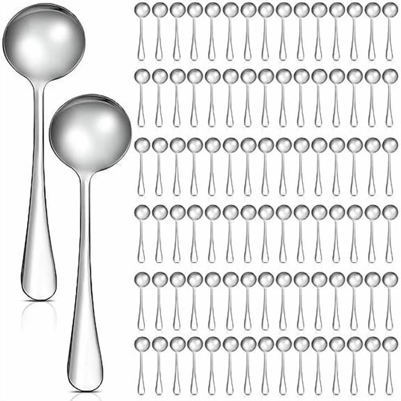 100 Pcs Soup Spoons Set (6.3 Inch) Stainless Steel Round Metal Dinner Spoons Bulk Mirror Polished Tablespoon for Home Kitchen Restaurant School Dishwasher Safe