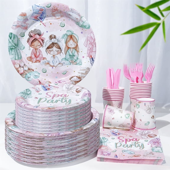 100 Pcs Spa Party Theme Makeup Birthday Graduation PARTY plate Napkins Supplies For 16 Guests