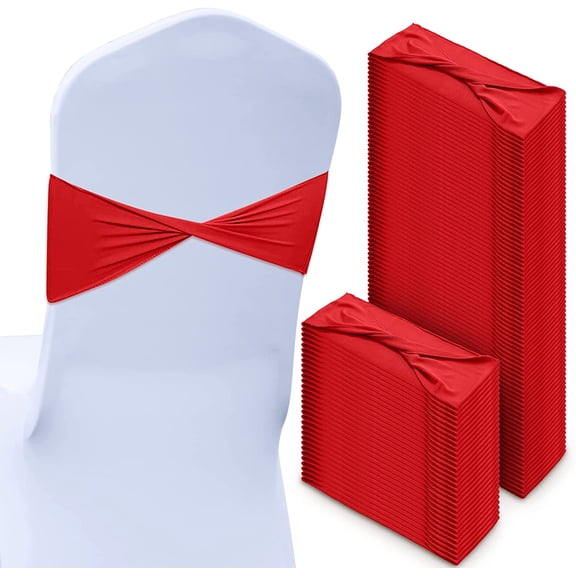 100 Pcs Spandex Chair Sashes Plain Bow Wedding Royal Chair Bands Without Buckle Birthday Decorations Elastic Ties Spandex Slider Sashes for Events Party Ceremony(Red)