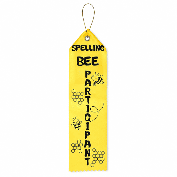 100 Pcs Spelling Bee Participant Award Ribbons, Spelling Bee Decorations, Medal Trophy Yellow Participation Ribbon with Card and String, Prize for Competition.