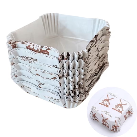 100 Pcs Square Baking Cups Oven-Safe Disposable Bread Pans for Muffins