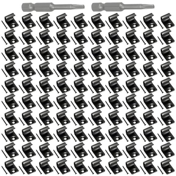 100 Pcs Stainless Steel Decking Clip with Star Drive Screws and Drill Bits, Black Starter Deck Board Clips, C-Shape Hidden Fasteners for Composite Decking Clips Patio Wood Floor Installation
