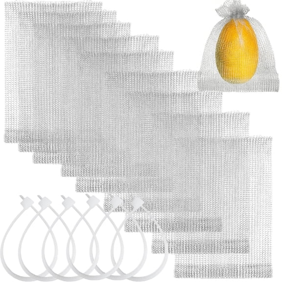 100 Pcs Stainless Steel Fruit Protection Bags, Bexikou 9x10 inch Fruit Cover Mesh Bag, Fruit Netting Bags with Zip Ties for Fruit Trees to Protect Fruit from Birds and Insect