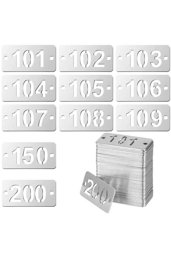 100 Pcs Stainless Steel Numbered Tags 1-100 Rectangle Metal Number ID Key Tags for Gym Locker, Hotel, Dormitory, Key Management