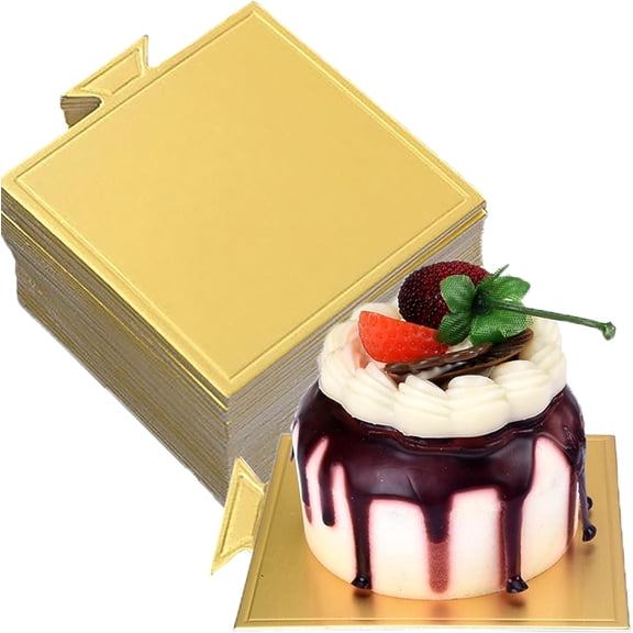 100 Pcs Standard Gold Square Food Grade Cardboard Mini Cake Boards Mousse Cupcake Base Displaying Pastries Event Professional Secure Support