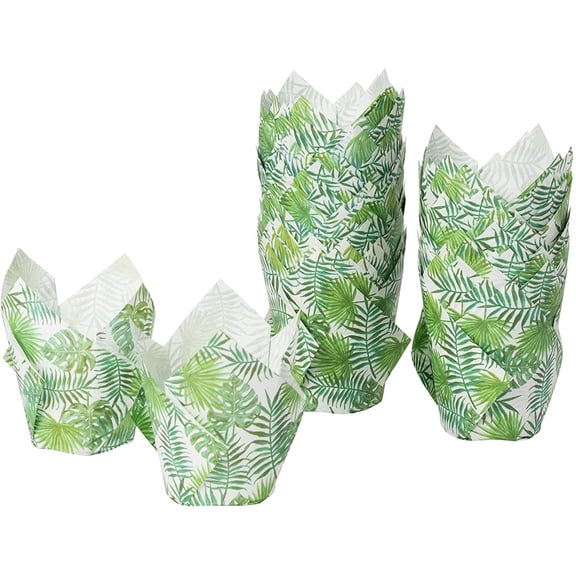 100 Pcs Summer Tropical Tulip Styled Cupcake Liners Wrappers, Muffin Baking Cups for Hawaiian Luau Birthday Party