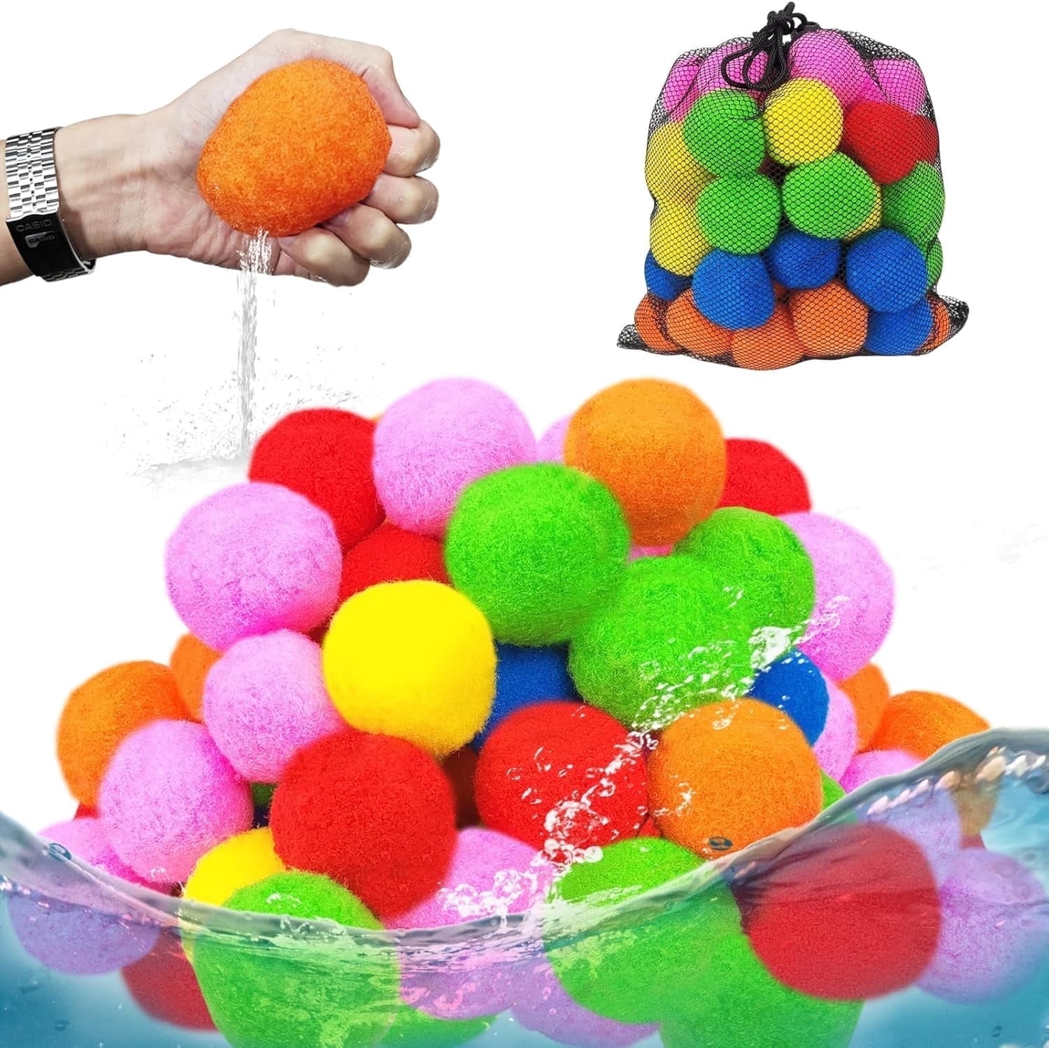 100 Pcs Refillable Water Balls 2.56 inch Reusable Water Balloons Summer Water Toys for Outdoor Water Fight Games, Beach, Pool Games