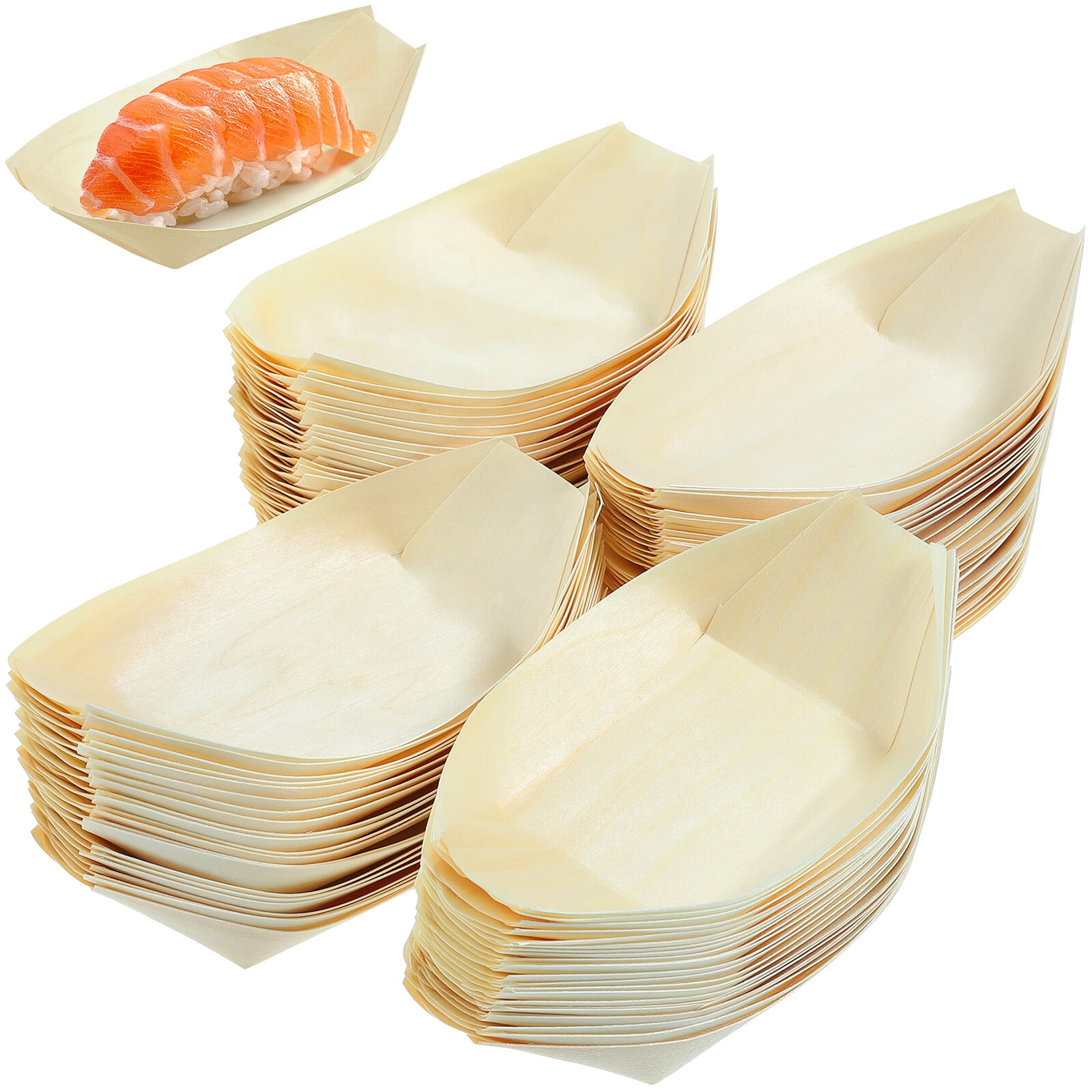 100 Pcs Sushi Boat Wood Container Sashimi Plate Snack Plates Paper