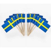 100 Pcs Sweden Flag Swede Toothpick Flags, Small Mini Stick Cupcake Toppers Swede Flags,Country Picks Party Decoration Celebration Cocktail Food Bar Cake Flags