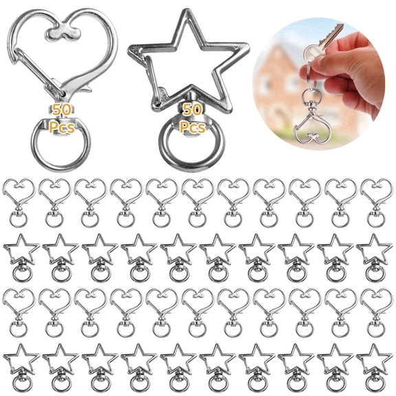 100 Pcs Swivel Lobster Clasps, Zinc Alloy Heart & Star Shape Claw Clasps for DIY Jewelry Making, Durable Spring Snap Hook Clips for Keychains, Bag Accessories, Rust-Resistant & Easy to Use