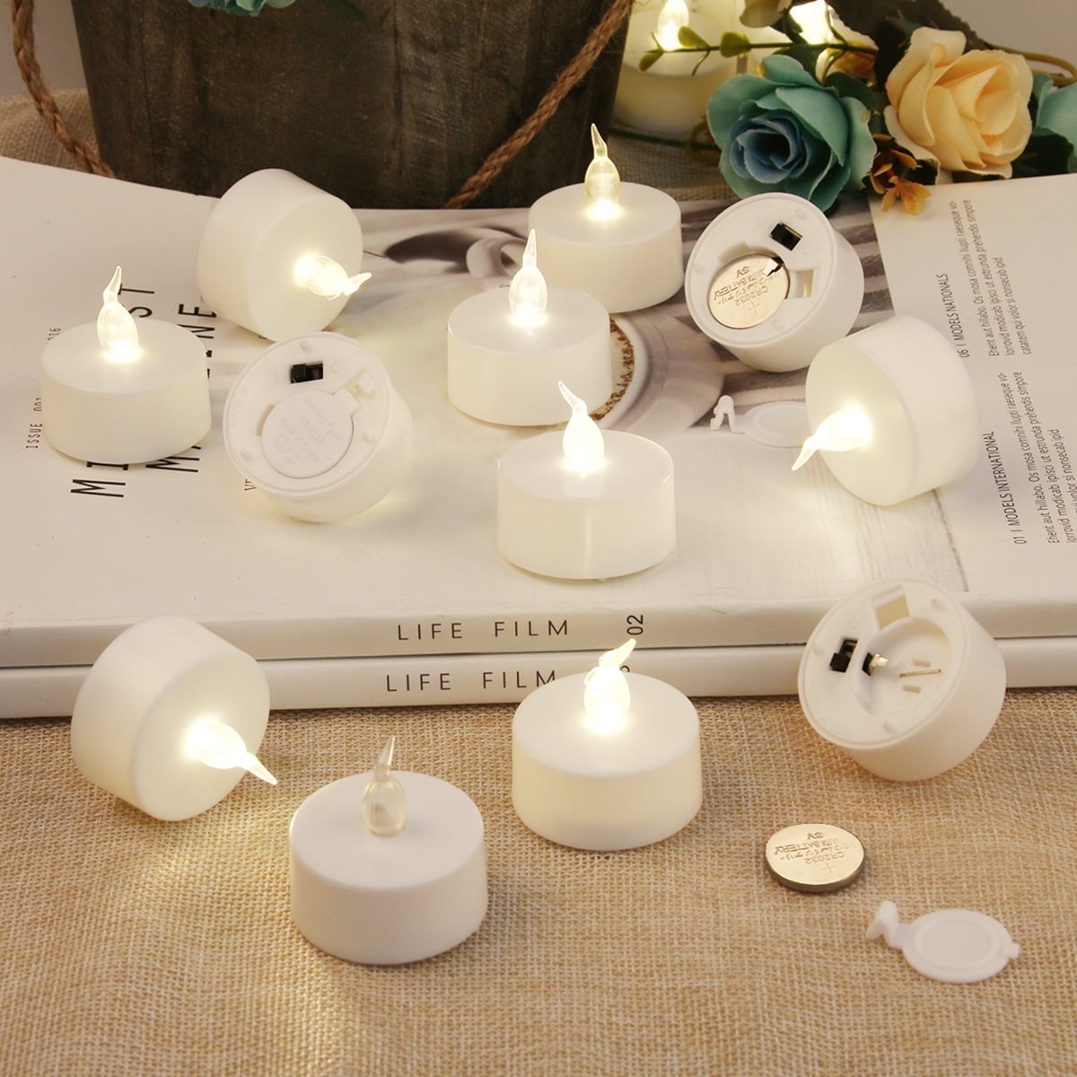 100 Pcs Tea Lights Flameless Candles Votive Candle LED TeaLight Fake Candles Battery Operated for Valentine Day Wedding Party Decorations