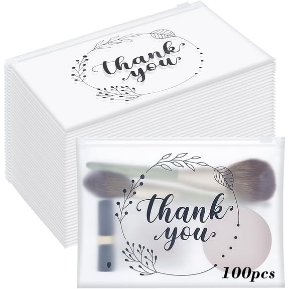 100 Pcs Thank You Gift Makeup Bags EVA Clear Makeup Bags with Zipper Waterproof Thank You Toiletry Cosmetics Bulk