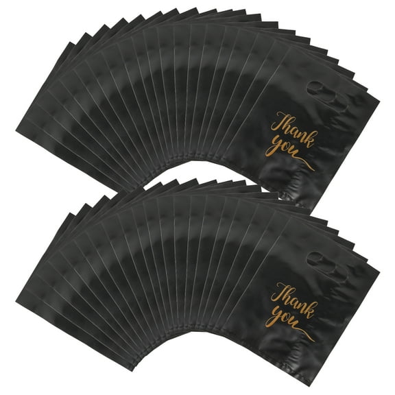 100 Pcs Thank You Merchandise Bag Black Gift Bags for Thanks Retail Shopping with Handles Bulk Small