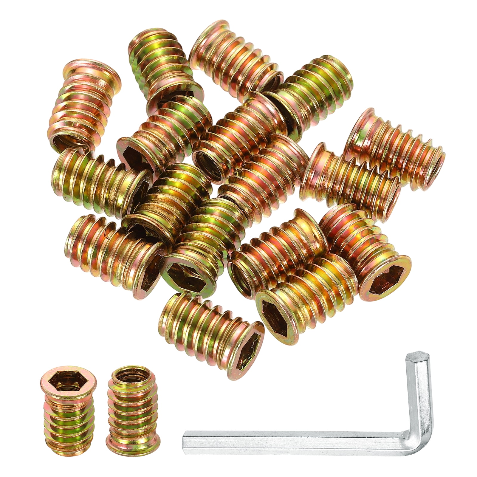 100 Pcs Threaded Insert for Wood, 5/16 - 18 Threaded Studs 20mm Length, Gold