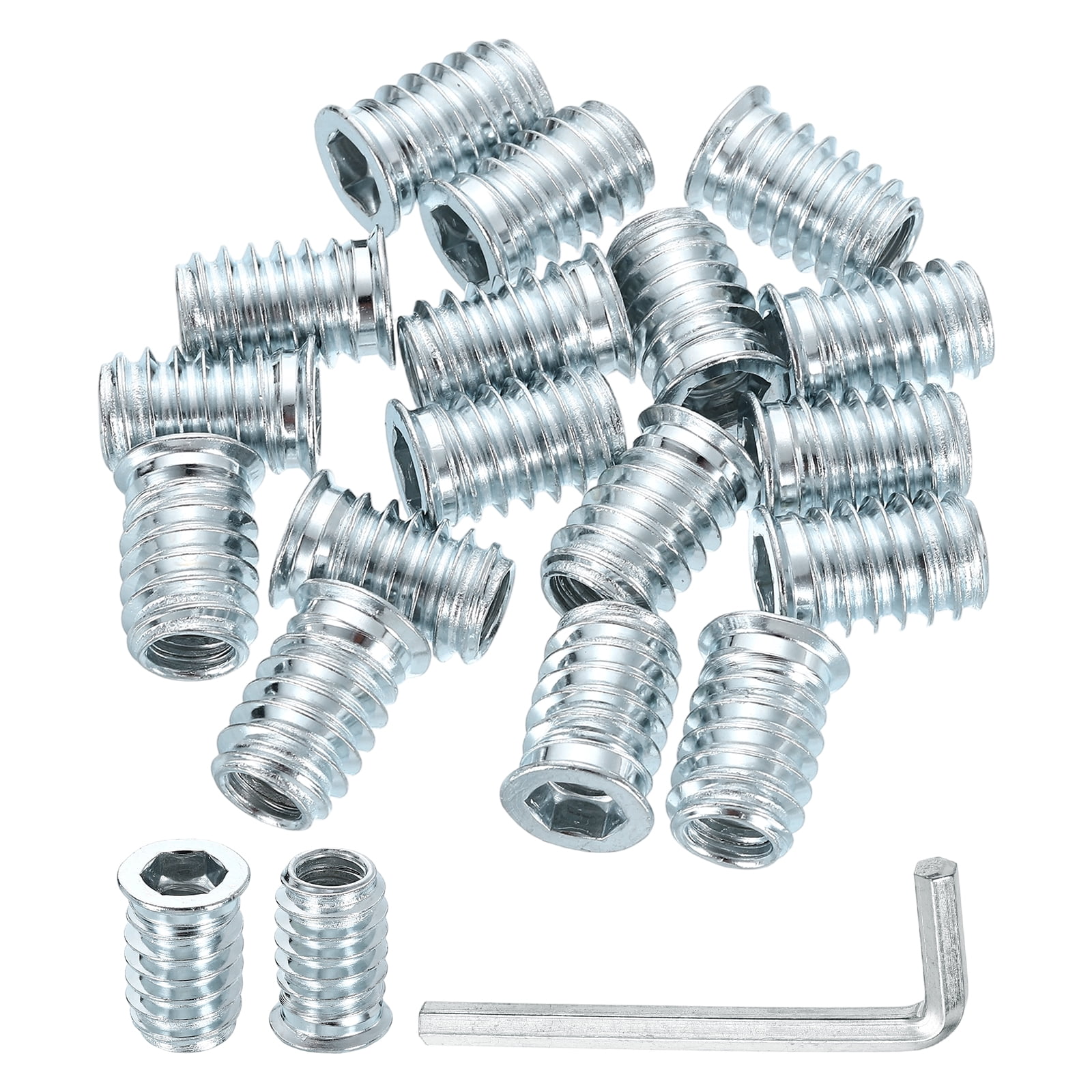 100 Pcs Threaded Insert for Wood, 5/16 - 18 Threaded Studs 20mm Length, Silver