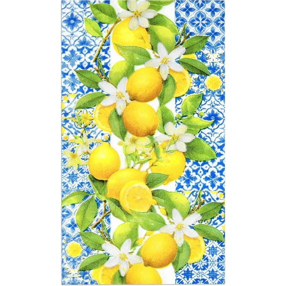 100 Pcs Tiles Lemons Guest Napkins Flowers Blue Yellow Disposable Paper Dinner Hand Napkin for Bathroom Summer Spring Birthday Party Supplies Decor