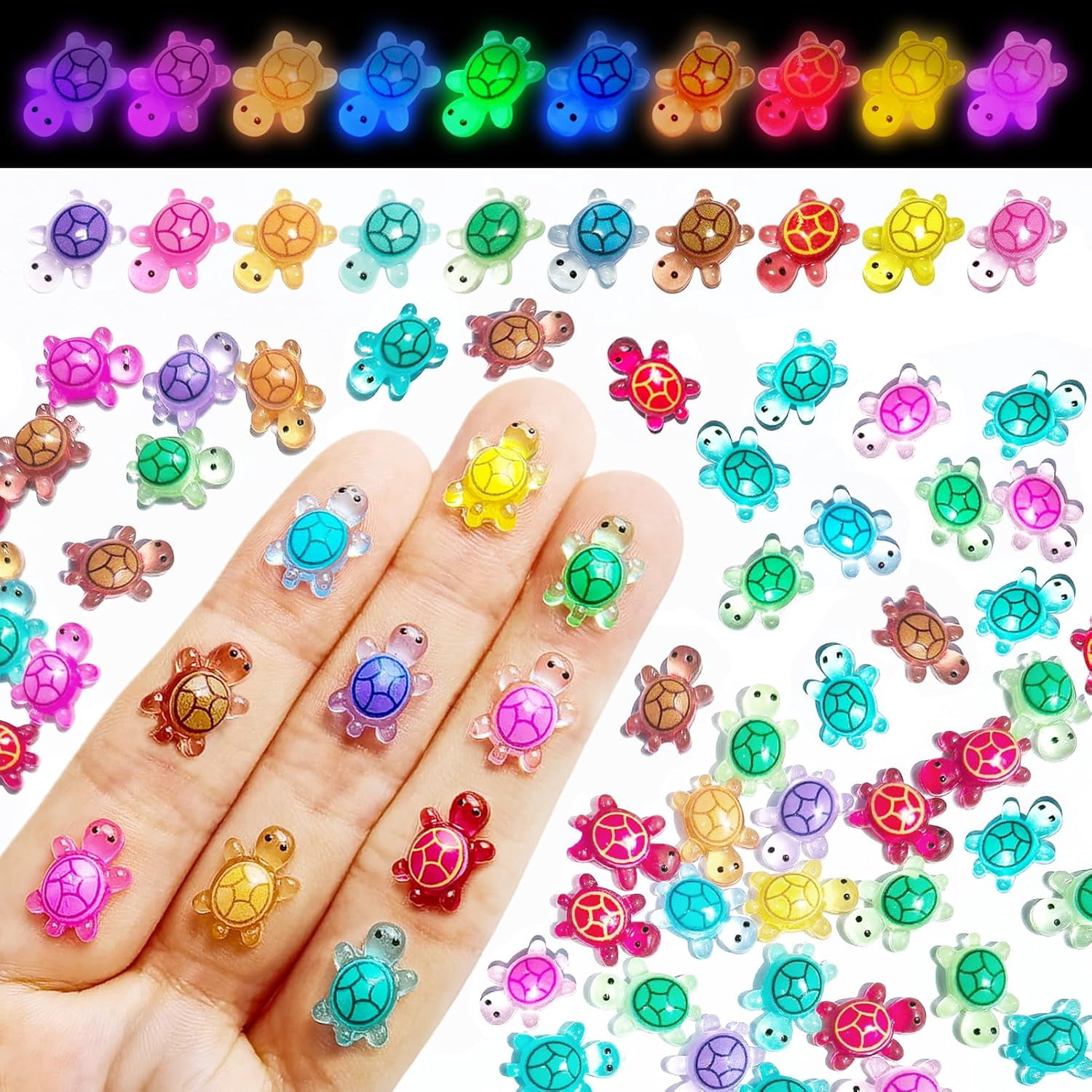 100 Pcs Tiny Mini Luminous Resin Turtles Figures Sea Crafts Glow in The ...