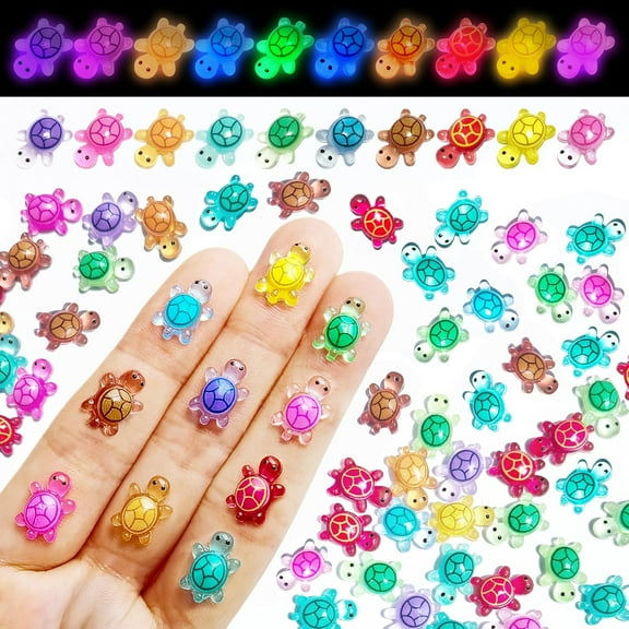 100 Pcs Tiny Mini Luminous Resin Turtles Figures Sea Crafts Glow in The Dark Bulk Plastic Ocean Animals Figurines to Hide Dollhouse Garden Aquarium Micro Landscape Decor