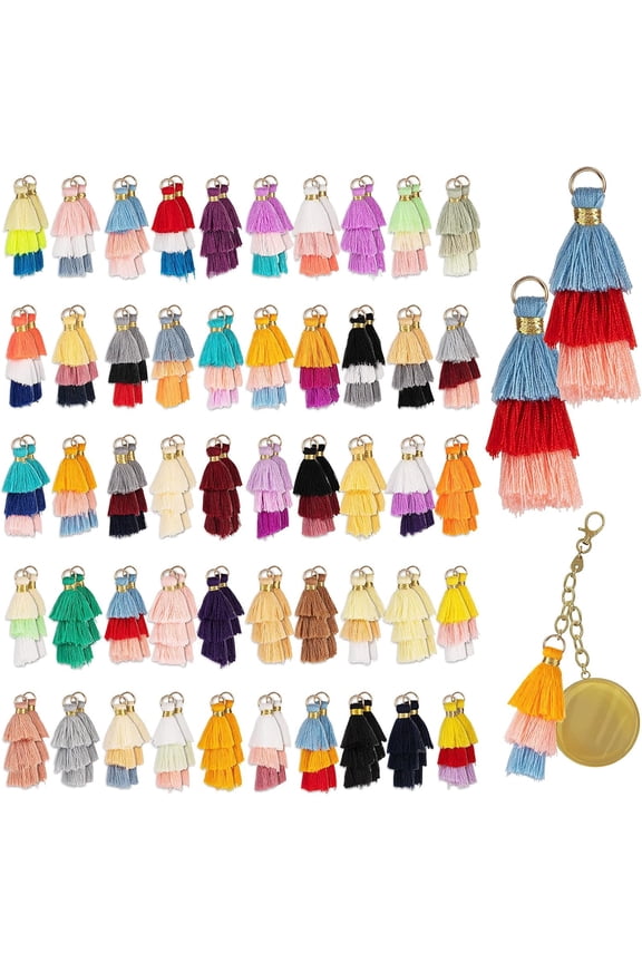 100 Pcs Tiny Tri Layered Keychain Tassels 1.38 Inches Mini 3 Layers Tassel for Craft Jewelry Earring Making Bookmark(Classic Color)