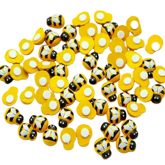 100 Pcs Tiny Wooden Bee Embellishments Self-Adhesive Painted Flatback Bumble Bee for DIY Scrapbooking Home Wall Decor
