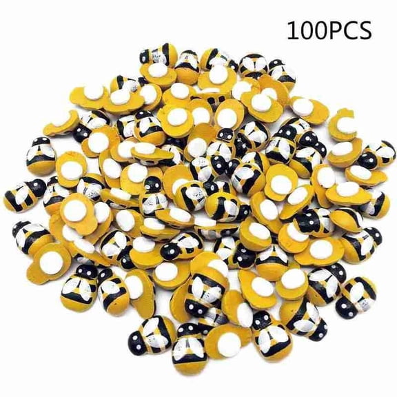 100 Pcs Tiny Wooden Bee Self-Adhesive Flatback Mini Wood Insects for Crafts, Scrapbook Embellishments, Card Making, Yellow, 0.35 x 0.51 Inches