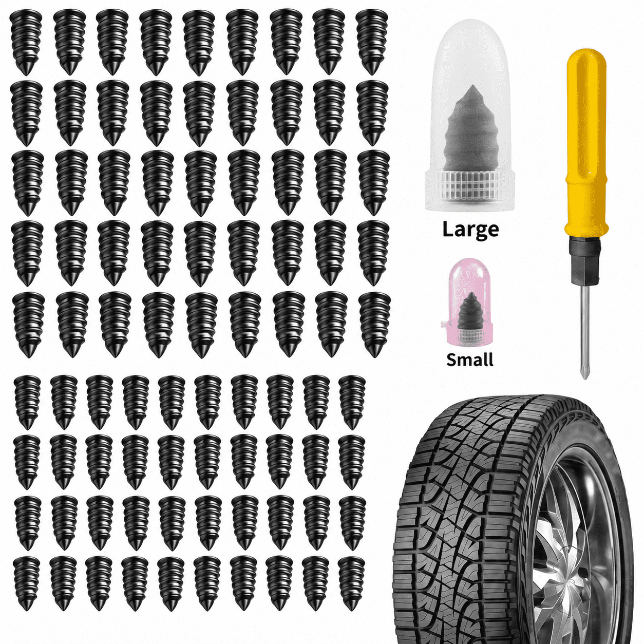 PENDALI 150 Pcs Tire Plug Kit, Tire Repair Kit with Screw-in Tire Plugs, Tire Repair Screws and Screwdriver for Car, Truck, Motorcycle, Tractor