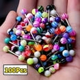 thumbnail image 1 of 100 Pcs Tongue Rings, Stainless Steel Colorful Barbells Piercing Jewelry, 1 of 8