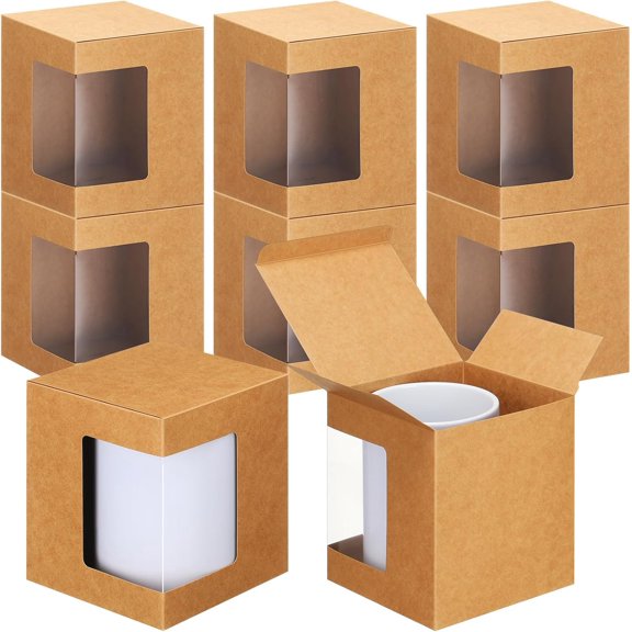 100 Pcs Transparent Mug Gift Boxes for 11oz 12oz 15oz Ceramic Coffee Cups Brown