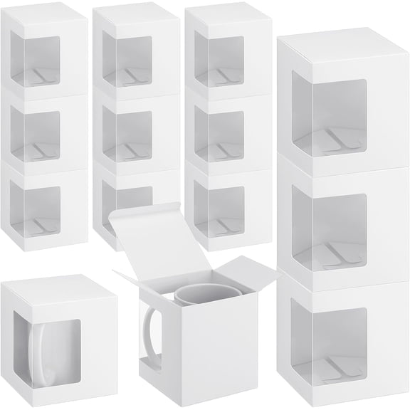 100 Pcs Transparent Mug Gift Boxes for 11oz 12oz 15oz Ceramic Coffee Cups White