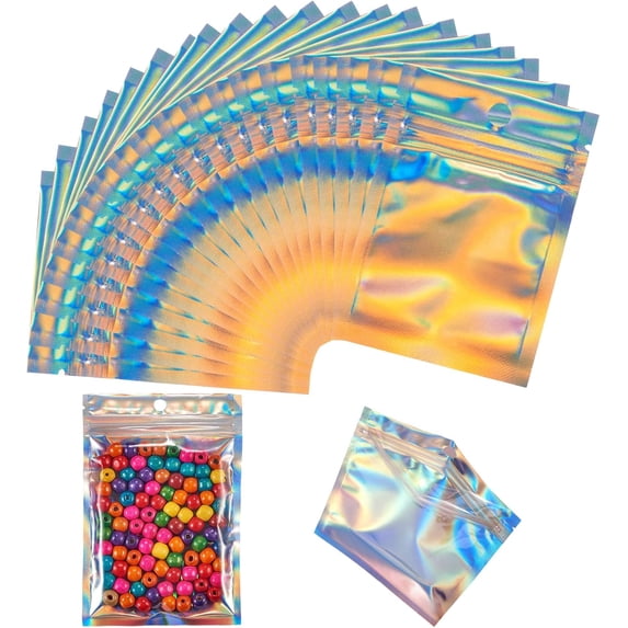 100 Pcs Transparent Zip Lock Mylar Bags Resealable Smell Proof Bags Plastic Laser Bags