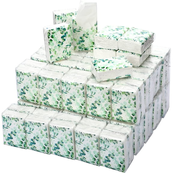 100 Pcs Travel Tissue Packs Bulk 1000 Sheet Small Personal Facial Tissues 3 Ply Pocket Cute Individual for Wedding Party Favors(Eucalyptus Leave)